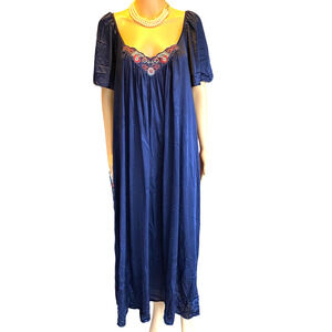 Vanity Fair Nylon Lingerie Nightgown Maxi Robe Blue Floral Women Plus XXXL